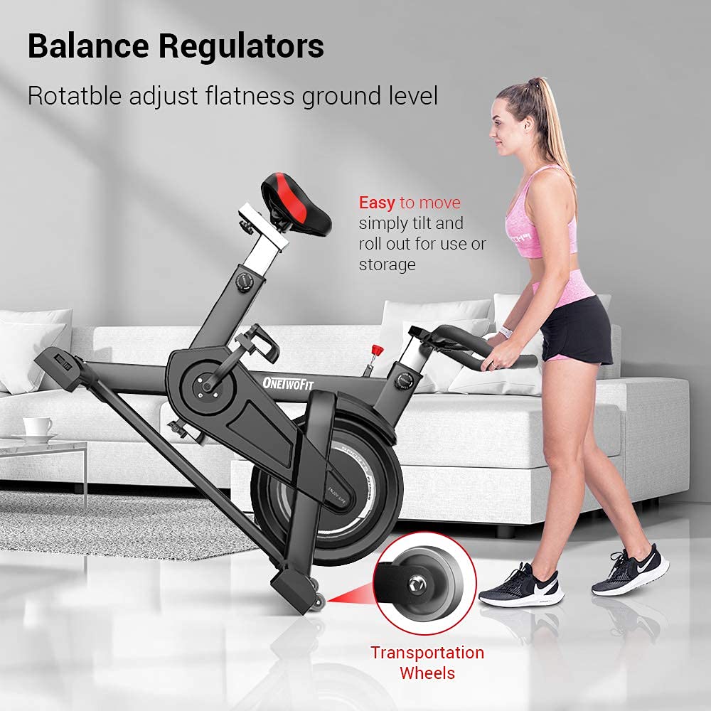 Onetwofit Indoor Exercise Bike With Monitor Adjustable Seat And