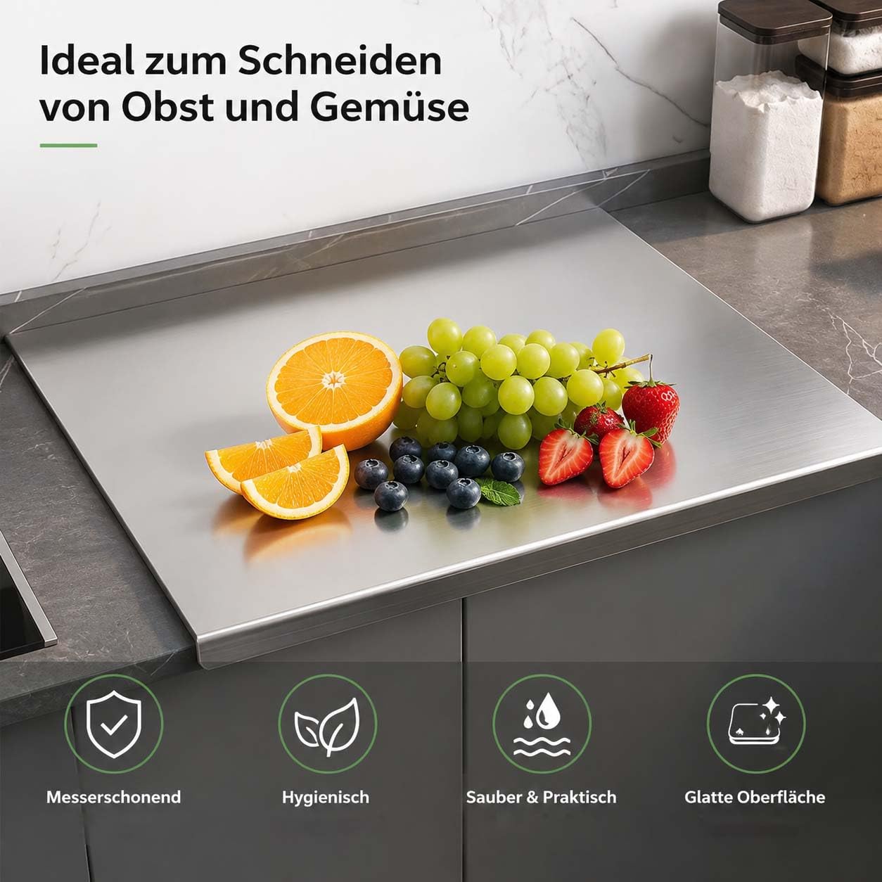 Stainless Steel Cutting Board with Lip, Katori Titan Schneidebrett, Dick Titanium Cutting Board, Leicht zu Reinigen, Zum Schneiden von Gemüse und Fleisch (L(40 * 50CM))