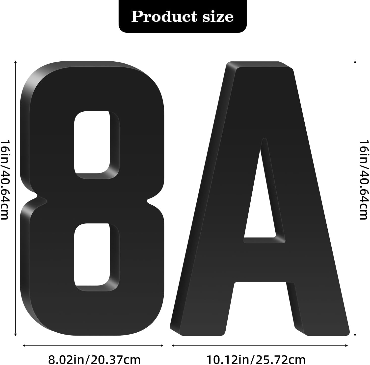 16 Inch Floating Acrylic House Numbers Letters, Adhesive Acrylic House Address Numbers for Outside, Modern Black Adhesive Address Letter and Number for Home Office Apartment (A)