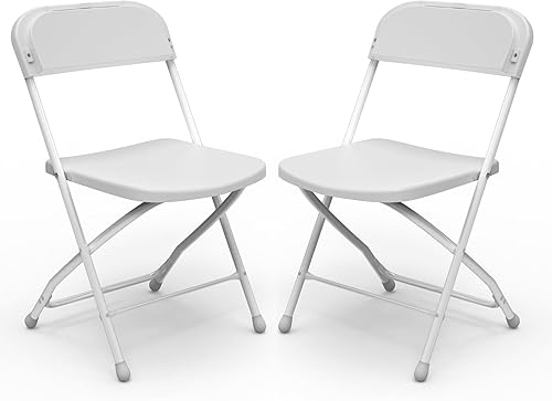 SHGJ&SOFT Set of 4 Folding Chairs, Plastic Seat and Backrest, Black Metal Frame Chair, Suitable for Indoor and Outdoor,Capacity 350 lbs (White,