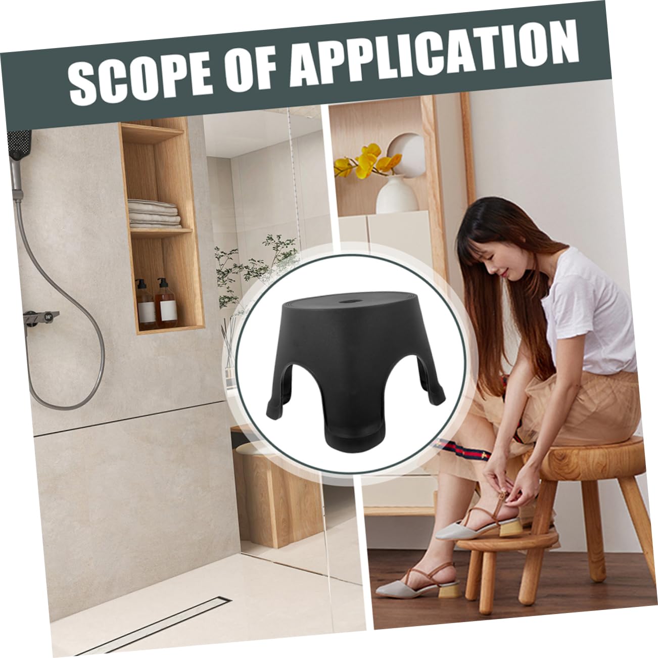 PRETYZOOM Taburete Antideslizante de Plástico PP para Niños, Reposapiés de Baño Negro, Fácil de Guardar y Transportar, Adecuado Hogar
