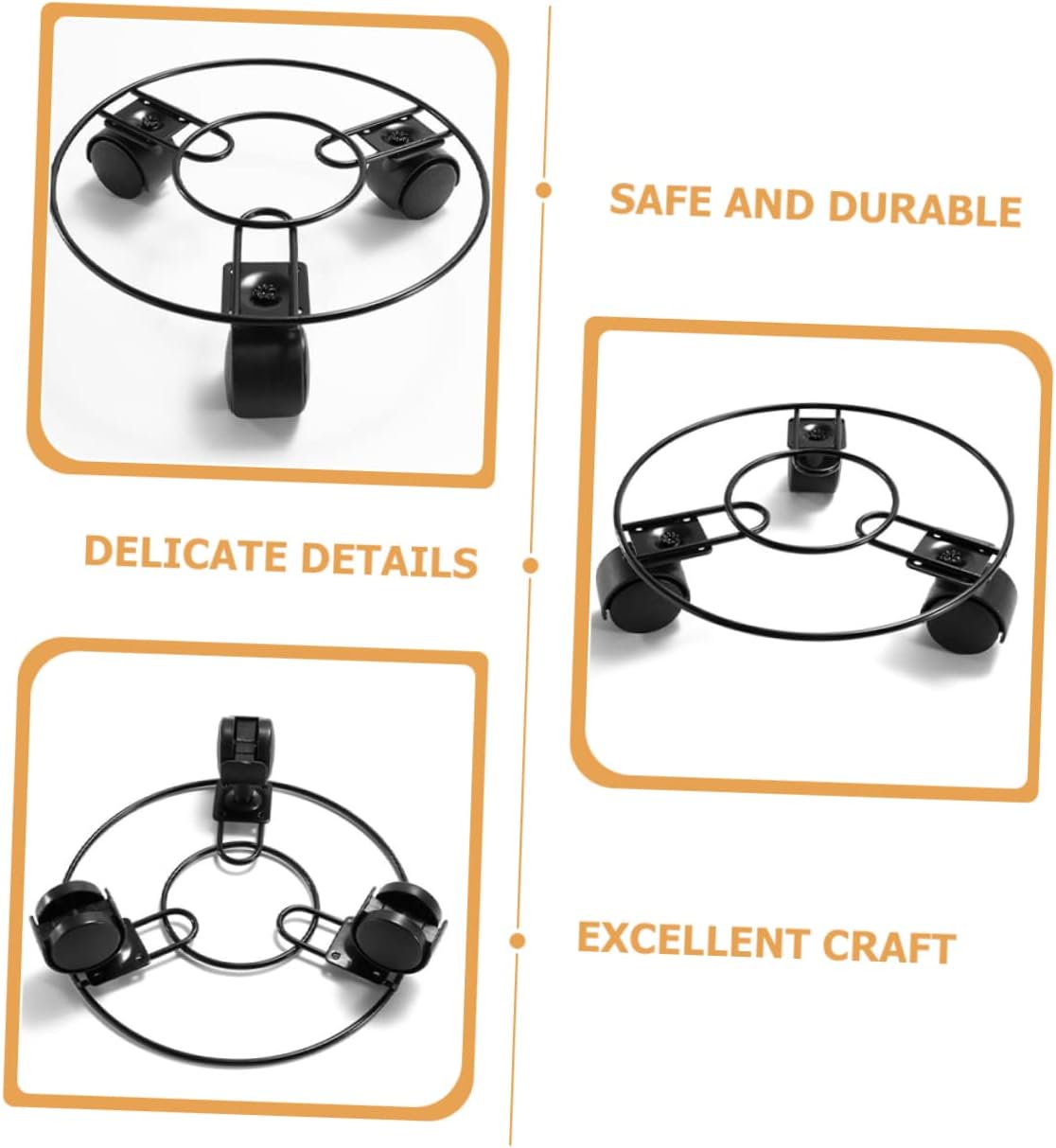 4pcs Metal Plant Stand with Wheels Movable Flower Pot Holder Rolling Planter Base for Indoor and Outdoor Use Planter Tray for Easy Cleaning and Neat Appearance