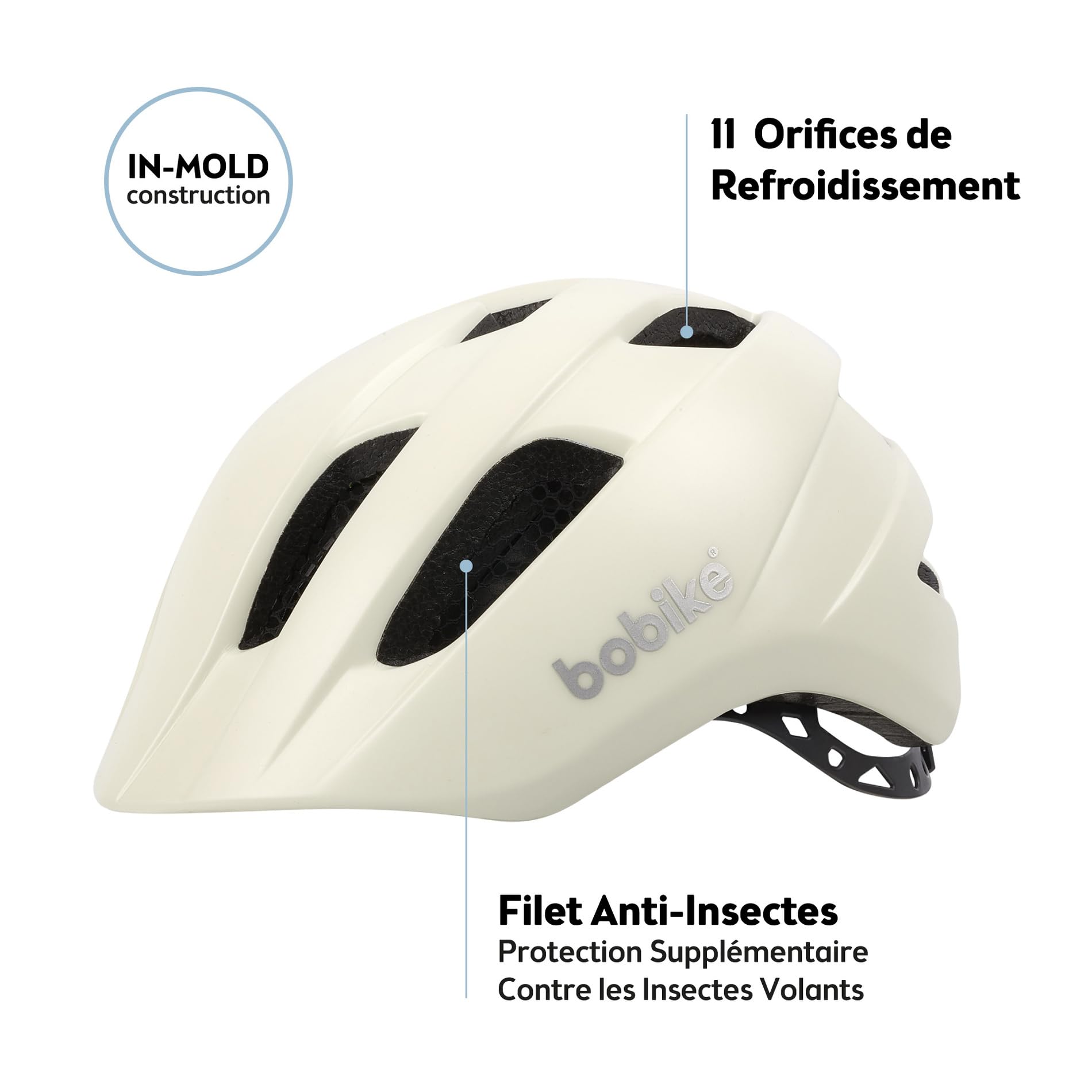 Casque Vélo Bobike Exclusive Plus XS 2-3 Ans (46-52 Cm) – 200g, 11 Aérations, Filet Anti-Insectes, Réfléchissant, Jean Deluxe