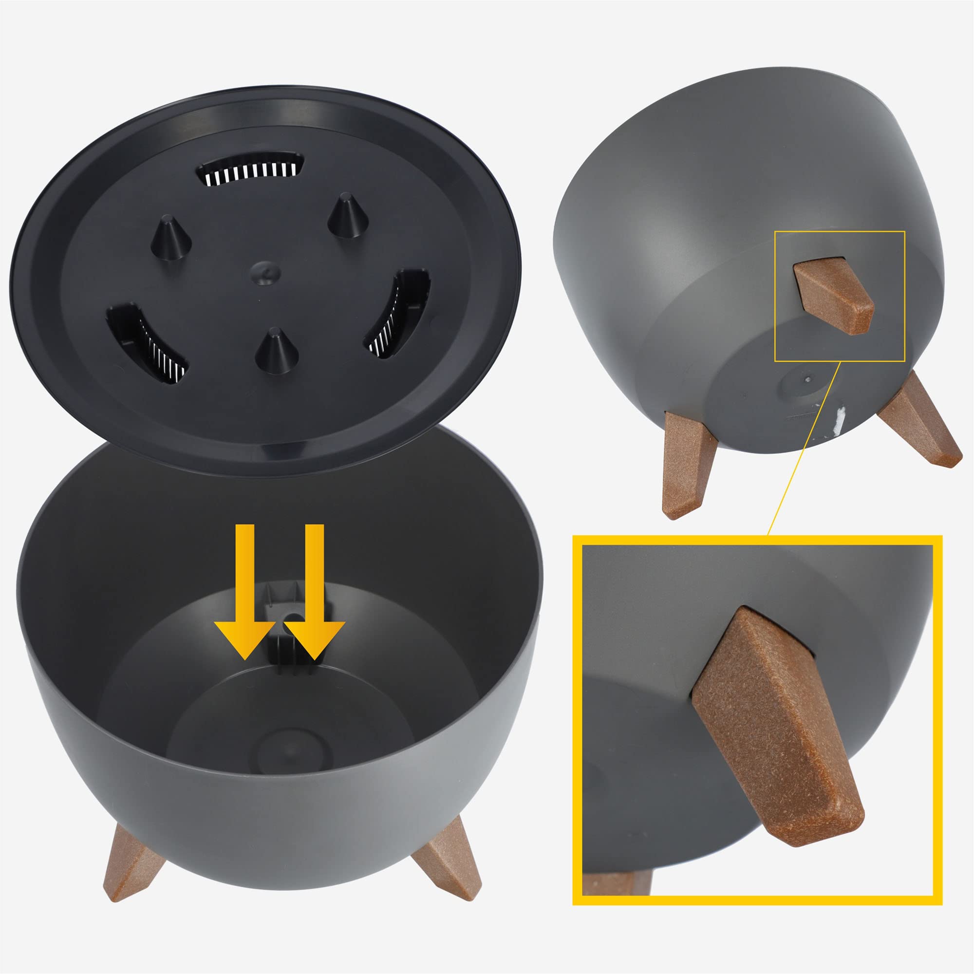 KADAX Vaso Rialzato in Plastica per Piante da Interno ed Esterno, Coprivaso Decorativo con Piedistallo Simil-Legno (Set di 2: 29 e 39.5 cm, Grigio Scuro)