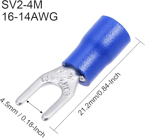 Miniatura 3 de uxcell 1000 Uds SV2-4M aisló la espada de la horquilla tipo U del conector de alambre eléctrico del terminal de crimpado 16-14AWG azul