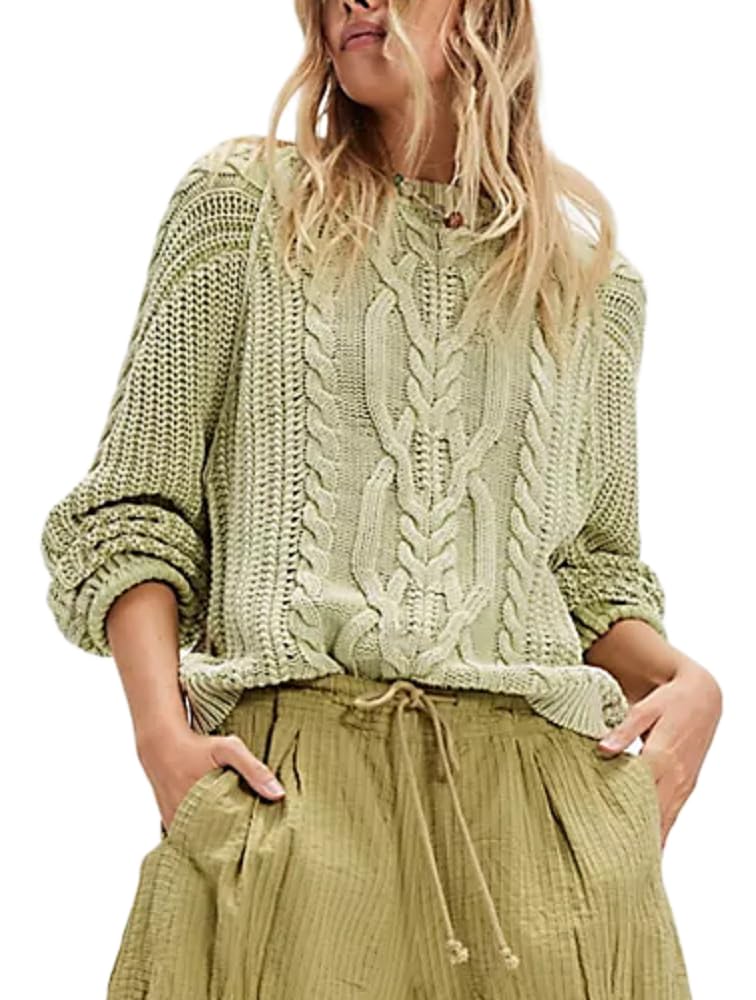 Adoeren Women Long Sleeve Sweaters Loose Crewneck Cable Ribbed Knit Pullover Fall Casual Solid Color Chunky Sweater