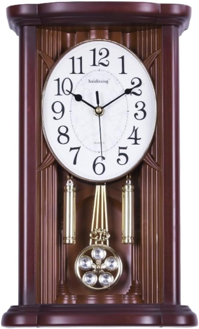 Mantel Table Clock Table Clock Retro Desk Clock Wood Carving Mechanical Desk Clock Movement Desktop Pendulum Living Room Home Decor(White)