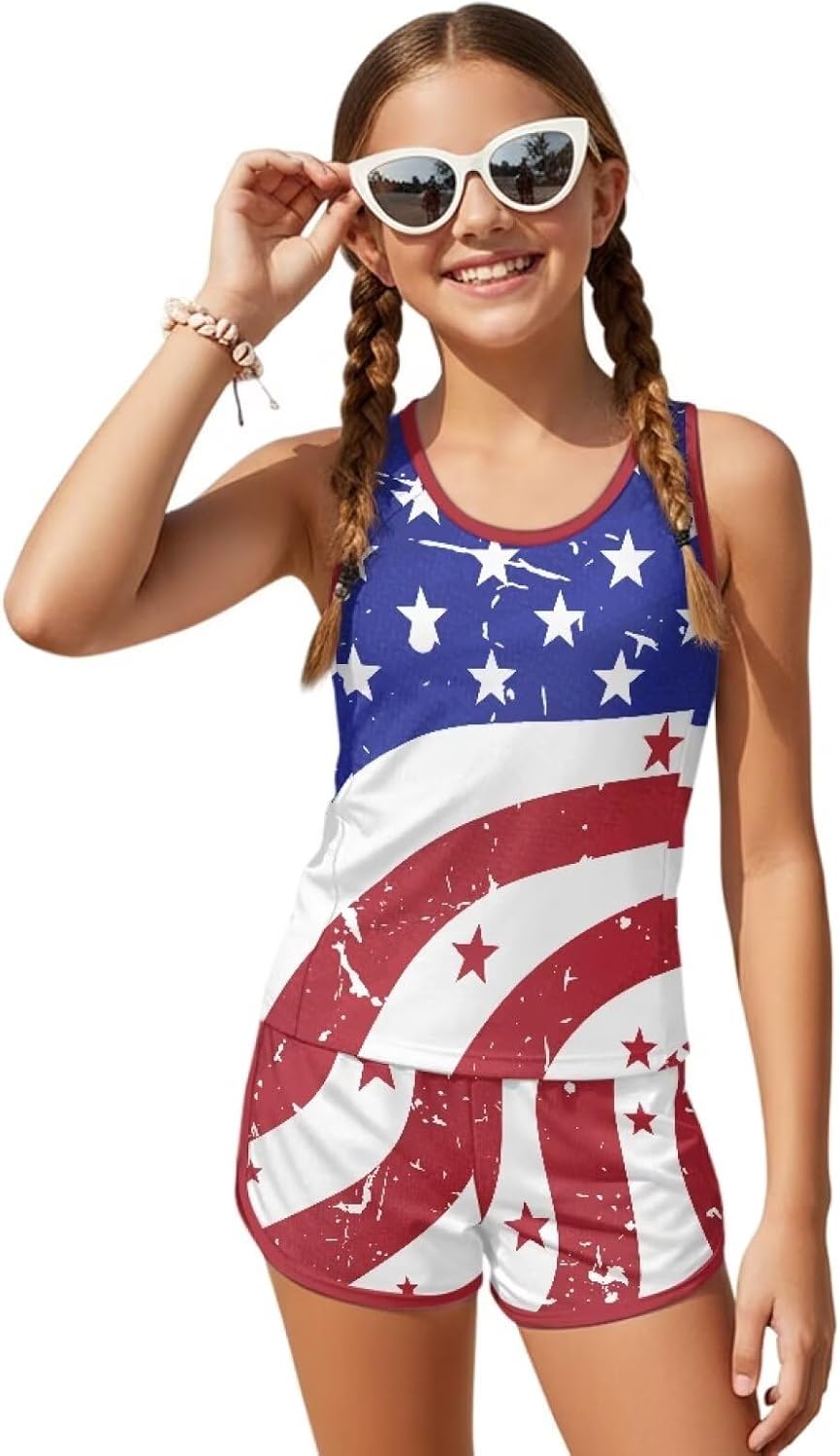 Wanyint Girls Swimsuit 2 Piece Tankini for Ages 6-15 Modest Bathing Suits for Kids Tween Soft Pool Beach Wear Tankini Set