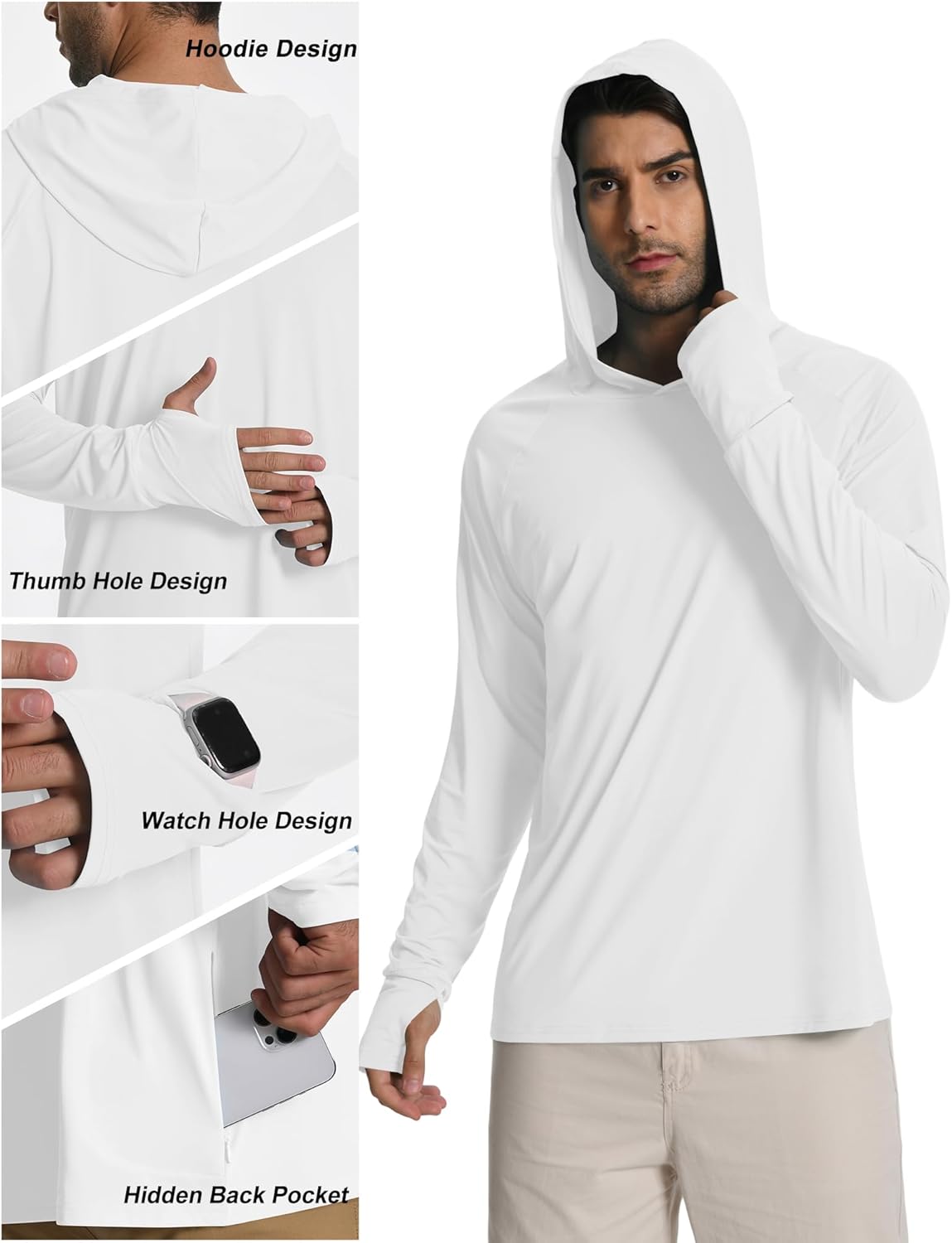 Men's Sun Protection Hoodie Shirt UPF 50+ Long Sleeve Swim Shirt Lightweight Fishing Shirts Running Rash Guards - Image 3