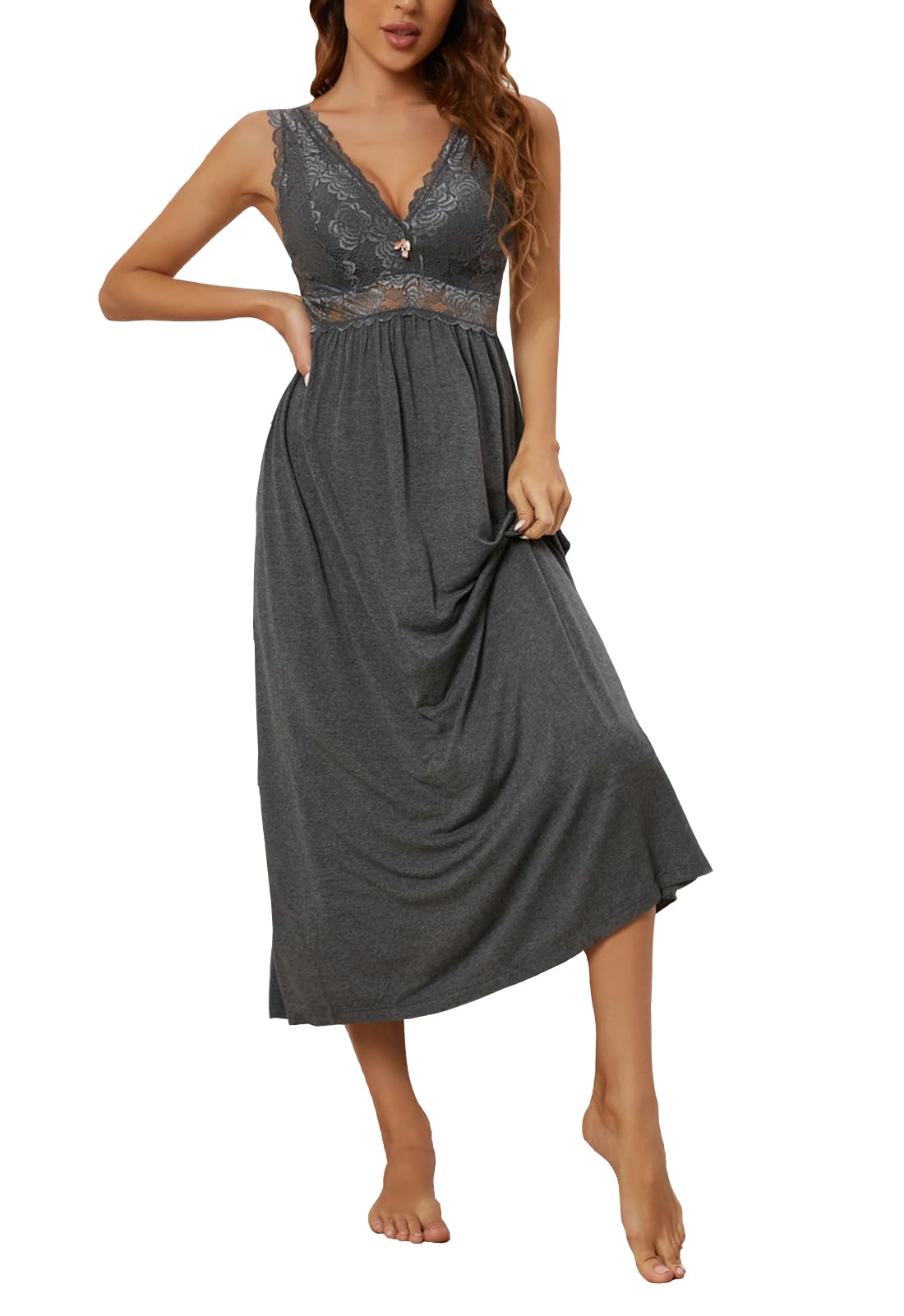 ALCEA ROSEA Womens Sexy Nightgowns Long Floral Lace silky Lingerie supportive Chemises Full slip for Women Elegant Sleepwear