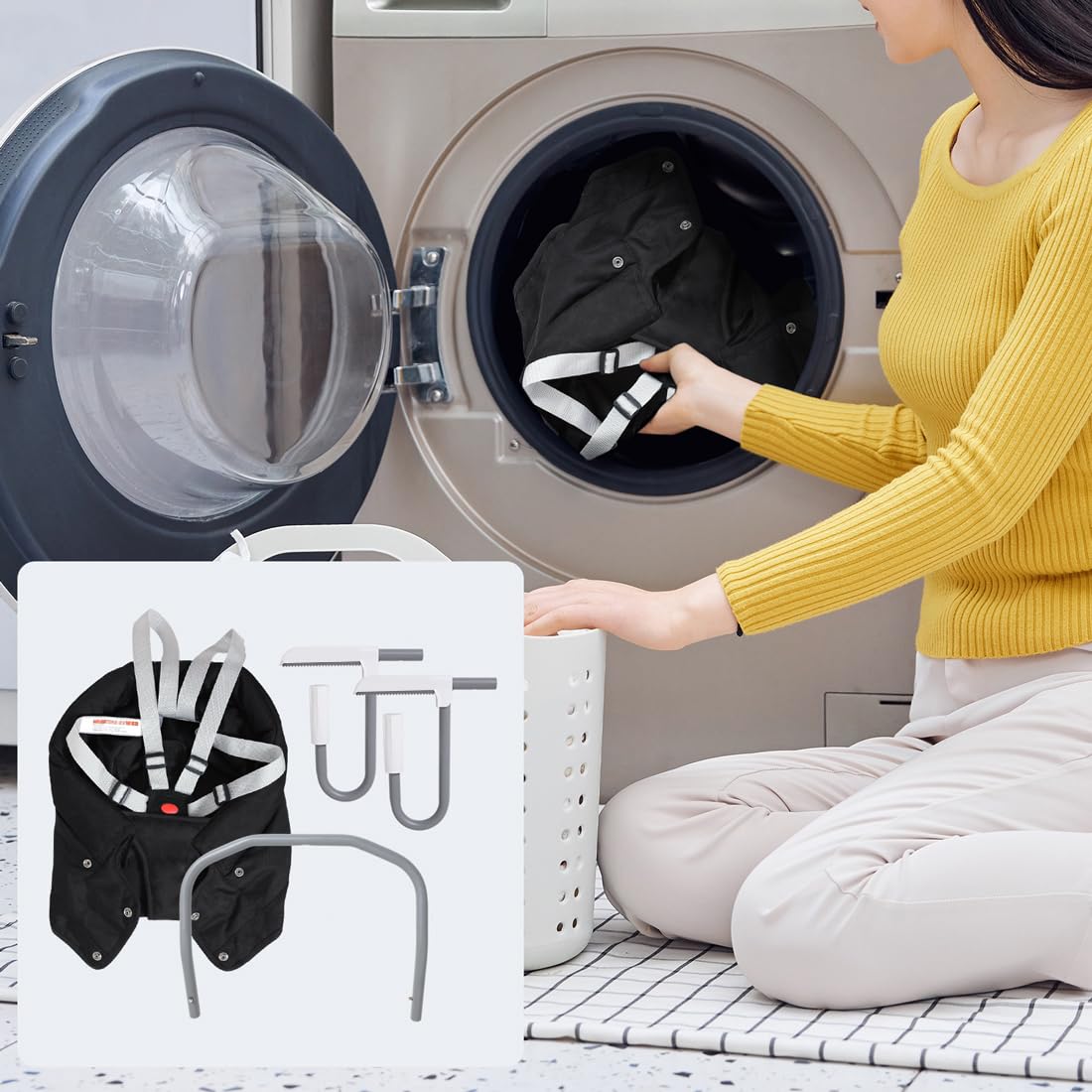 MTWML Tischsitz Baby ohne Tablett, Faltbarer Hochstuhl zum Anklemmen, Tragbarer Babysitz mit 5-Punkt-Gurt & Tragetasche, Sitzerhöhung für 6–36 Monate für Zuhause & Unterwegs(Rein-Schwarz)