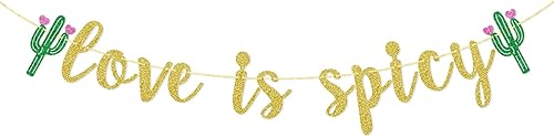 Bandera con purpurina Love is Spicy, letrero de barra de taco, decoración de fiesta de taco, decoración de despedida de soltera, guirnalda de boda