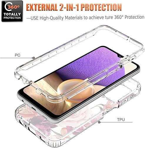 Miniatura 3 de Funda para Galaxy A32 5GM32 5G SM-A326 con protector de pantalla de vidrio templado, diseño floral a prueba de golpes, carcasa protectora de cuerpo