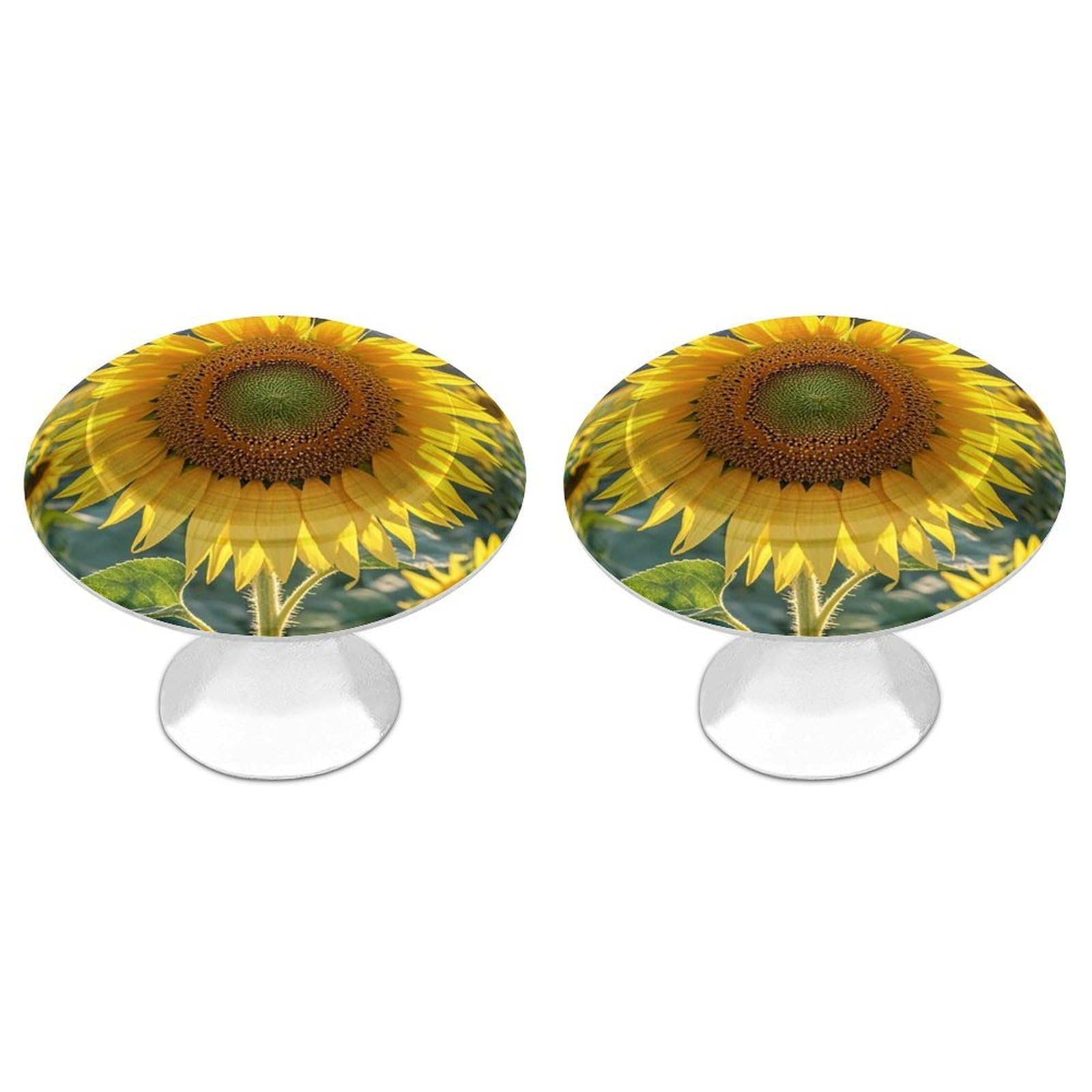 FekiLoot The Most Beautiful Sunflower Cabinet Knob Kitchen Drawer Knob Stainless Steel Round Drawer Pulls Modern Cabinet Hardware Vintage Dresser Drawer for Kitchen Bathroom Closet Dresser Cabinets