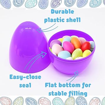 LUKBERA 12Pcs Jumbo Plastic Bright Easter Eggs, 6 Fillable Assorted Solid Colors Empty Surprise Eggs for Easter Eggs Hunt Easter Basket Stuffers Fillers Classroom Treats