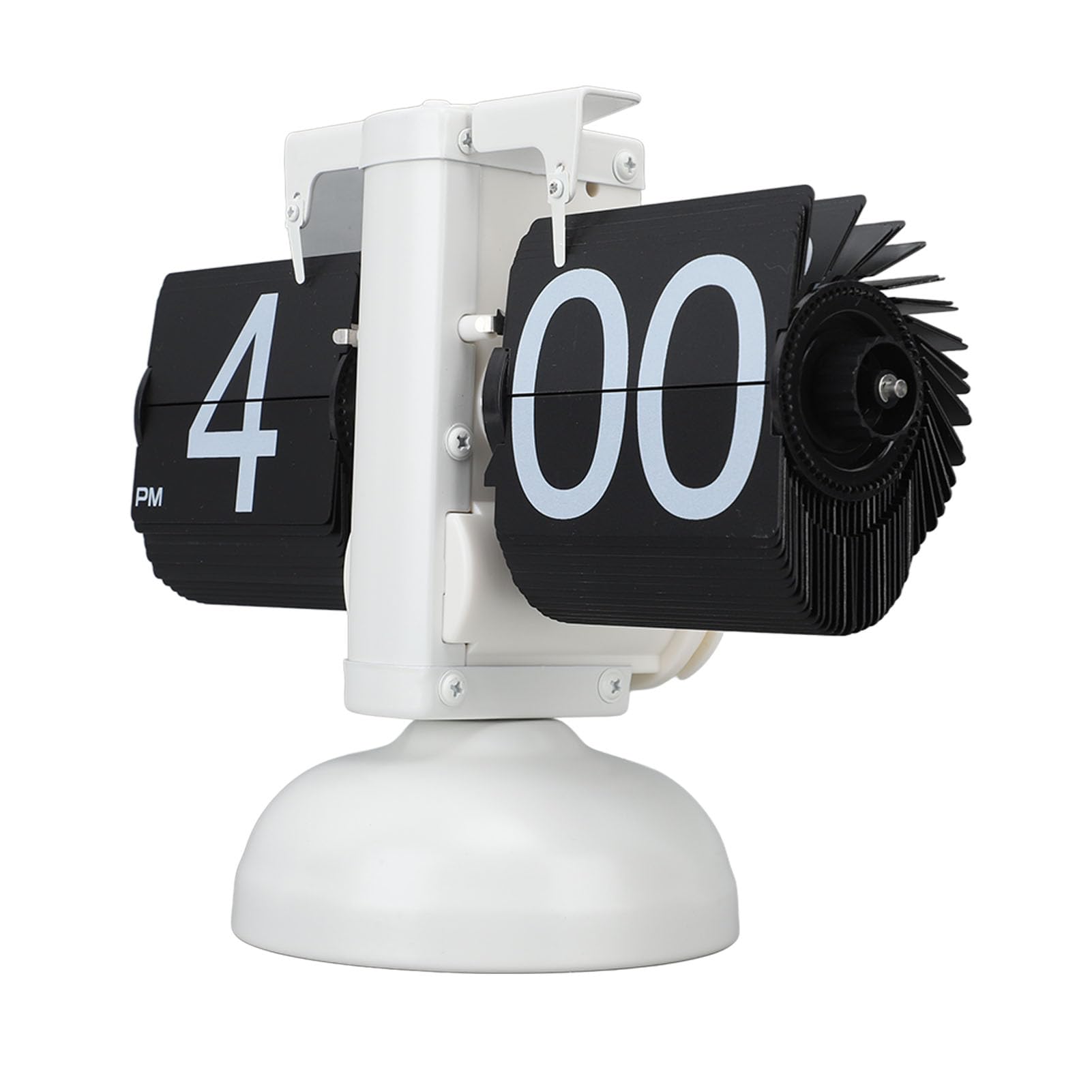 Qcwwy Digitaluhr, Retro, klappbar, aus Edelstahl 304, mechanische Uhr, für Büro und Zuhause, Wohnzimmer, Page noire à cadre blanc à pied unique