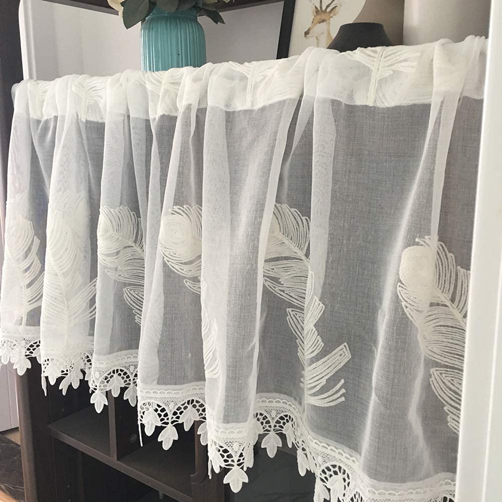 Cortinas de cocina bordadas con panel de gasa semitransparente para dar luz