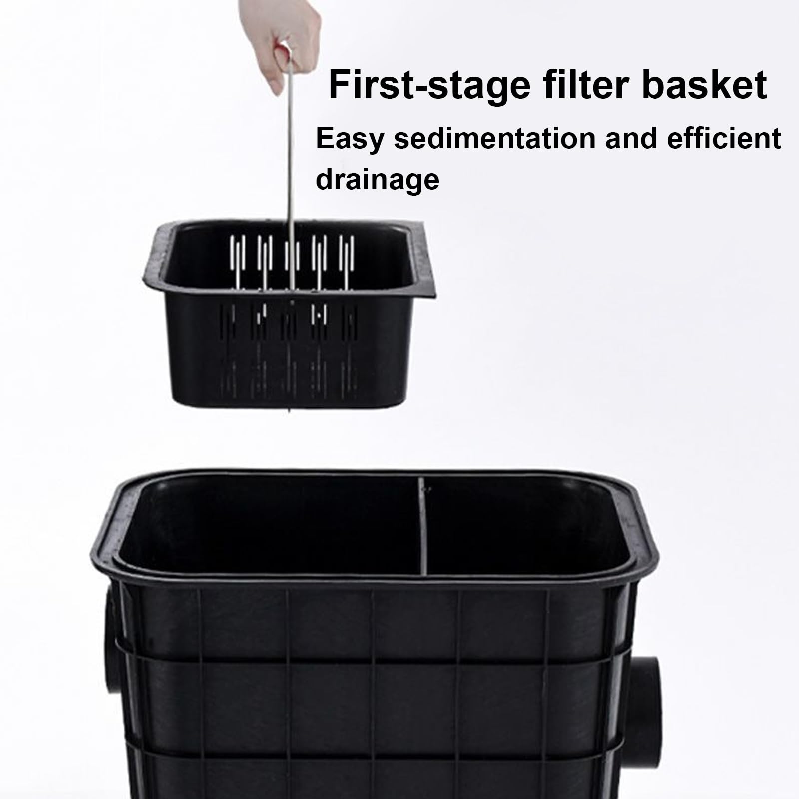 Separador de Trampa de Grasa Comercial Interceptor de Grasa Subterráneo de Plástico con Canasta de Filtro para Aguas Residuales de Cocina de Restaurante(33 * 33 * 38cm)