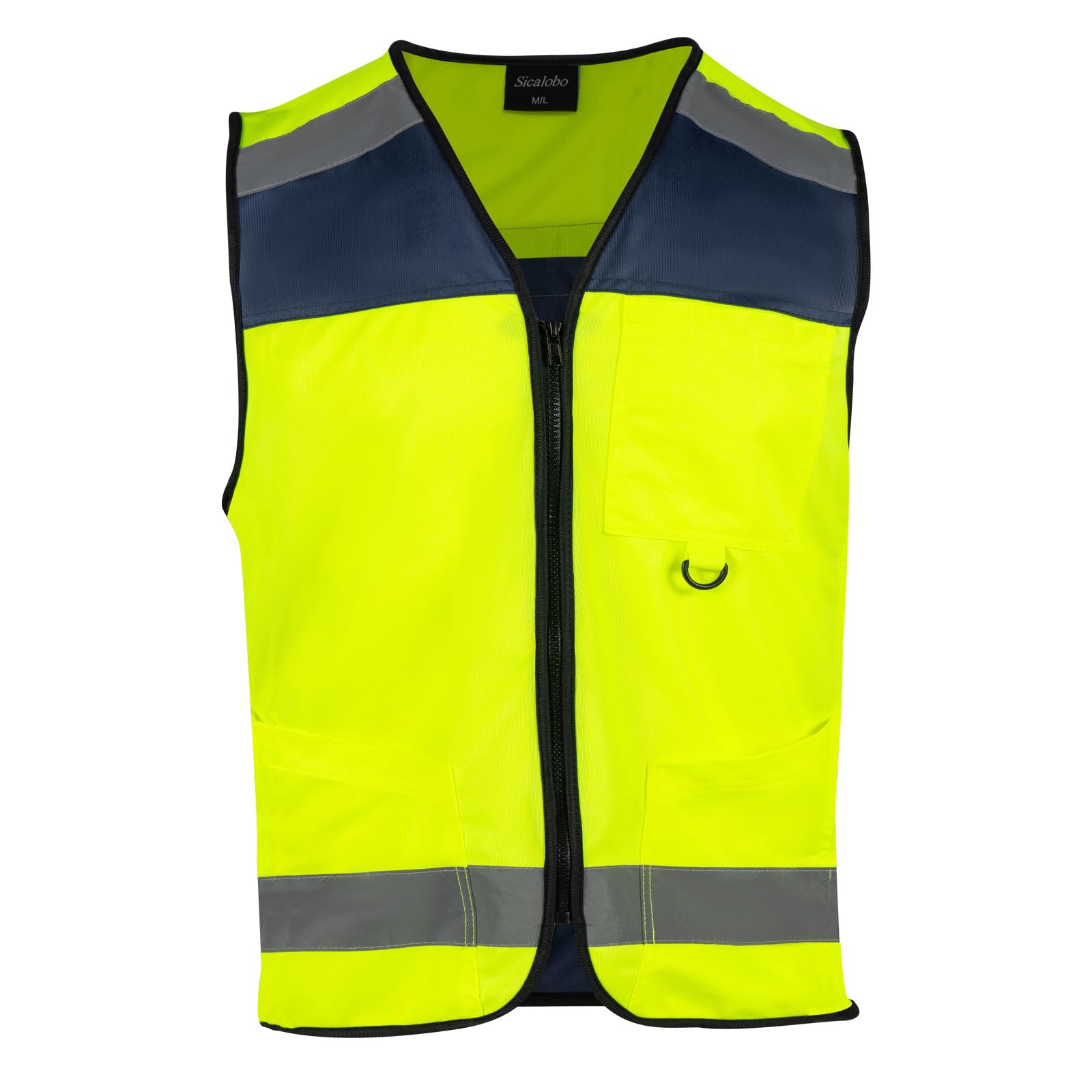 Sicalobo High Visibility Vest with 3 Pockets Zipper for Men,Construction Vest with Reflective Strips,Hi Vis ANSI Class 2