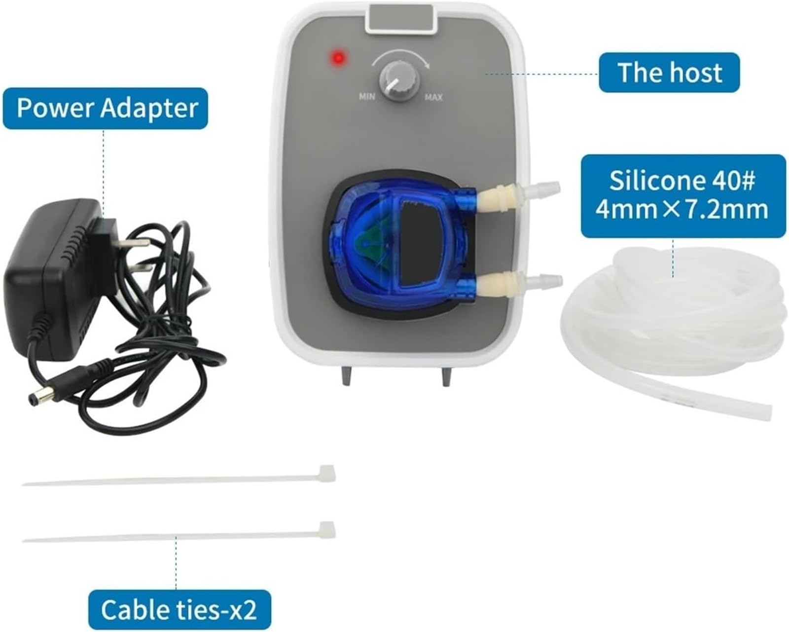 Abwasserpumpe 300 ml/min KCPA300, Schlauchpumpe mit niedrigem Durchfluss, 24-V-Gleichstrommotor, 4 mm x 7,2, einstellbares Zahnrad, Dosieranlage for Labore(Us)