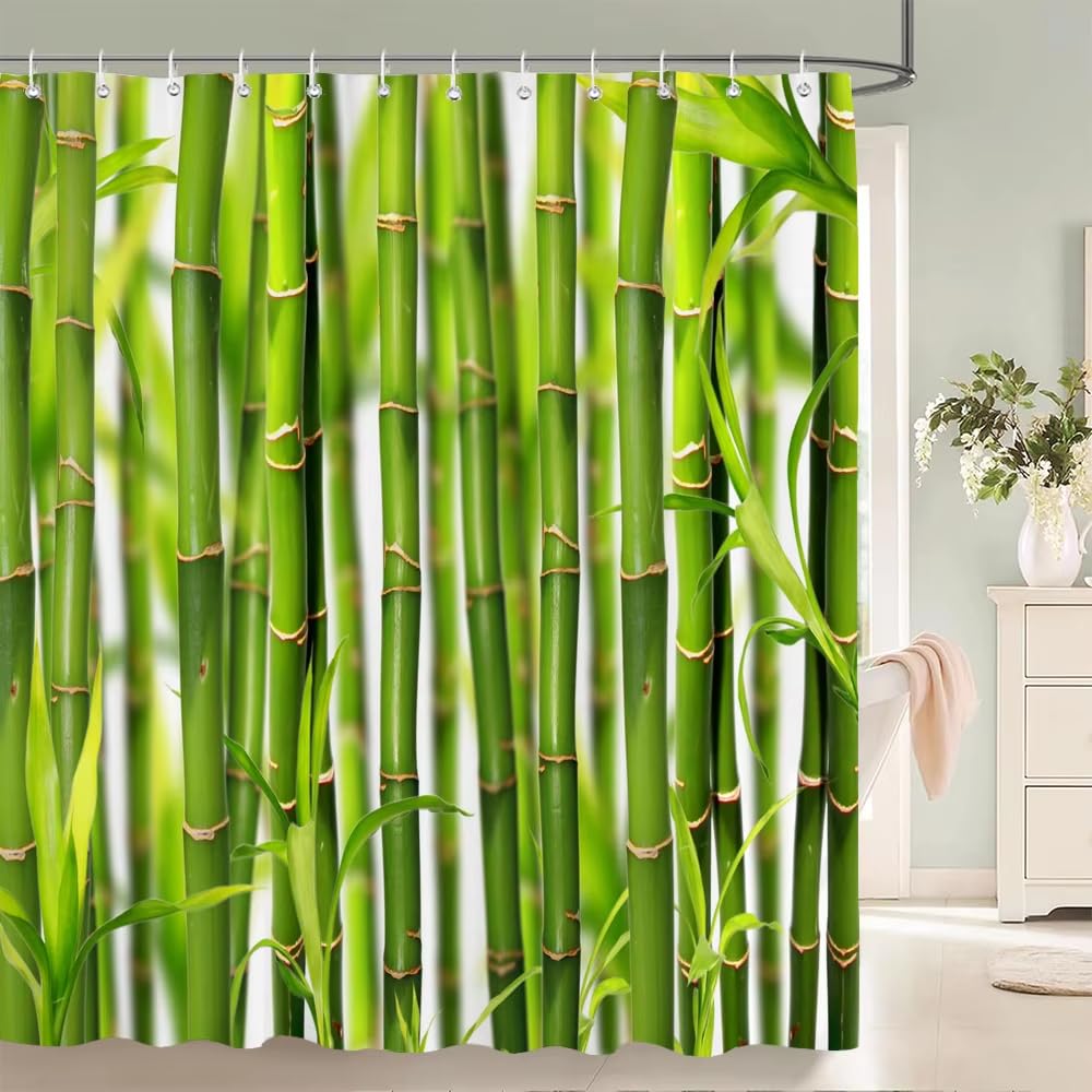 Duschvorhang „Grüner Bambuswald“ mit Bambusdruck, Polyester, wasserdicht und schimmelresistent, Heimdekoration (203 x 235 cm/B x H)