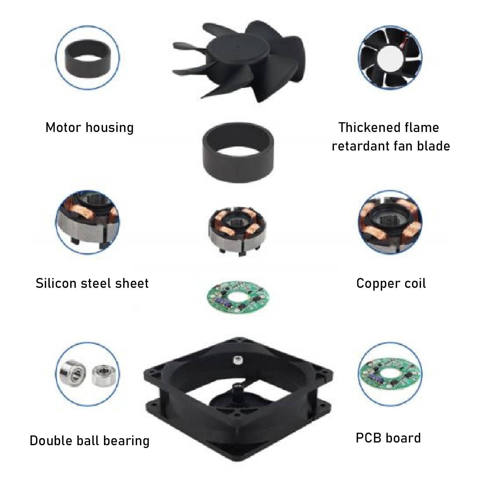Ventilateur de refroidissement à double roulement à billes 12 V CC 92 mm x 92 mm, avec connecteur à 2 broches, 3 000 tr/min haute vitesse, débit d'air de 52,8 CFM, pour