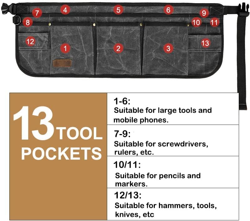 Miniatura 4 de Bolsas para cinturón de herramientas para hombres, bolsa de herramientas de electricista, bolsa de lona para herramientas de cintura de jardinería
