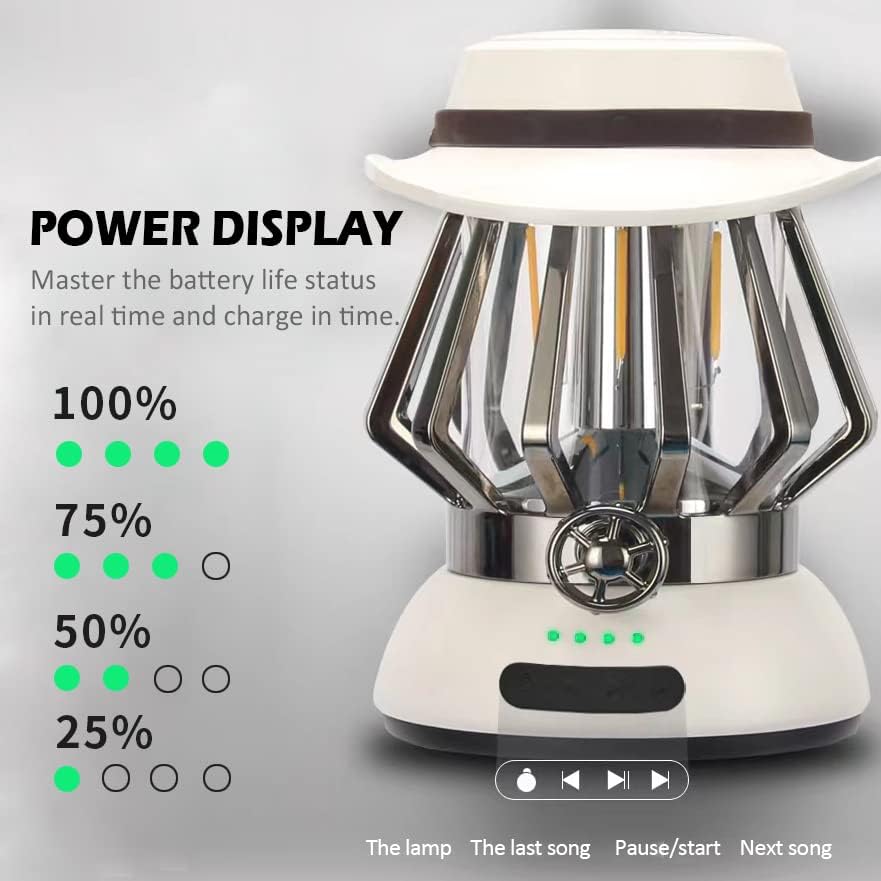 Miniatura 5 de ClouldHand - Linterna de campamento de metal retro recargable con música, linterna recargable portátil, lámpara de campamento al aire libre,