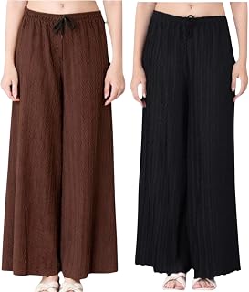 Women Solid Wide Leg Palazzo Pants | Elastic Waist Drawstring Lounge Trousers | High Waist Flowy Casual Bottom Wear for Da... Price In India