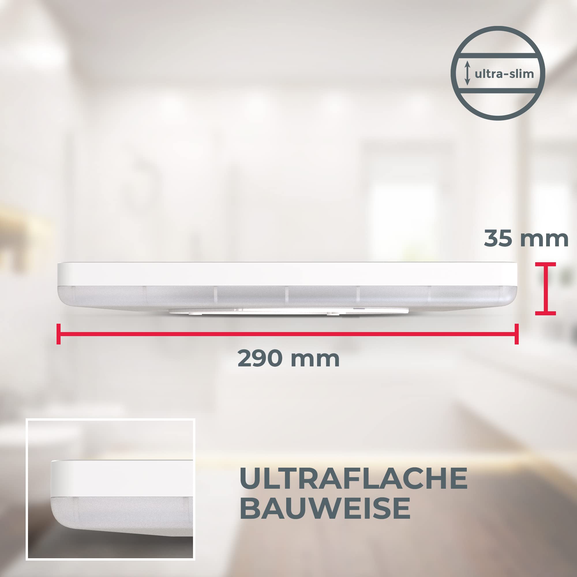 B.K.Licht I Plafonnier LED ultraplat I Plafonnier de salle de bain I Plafonnier LED I Lumière indirecte I Couleur de lumière blanc neutre I 18 Watt I 29 x29 cm I Blanc