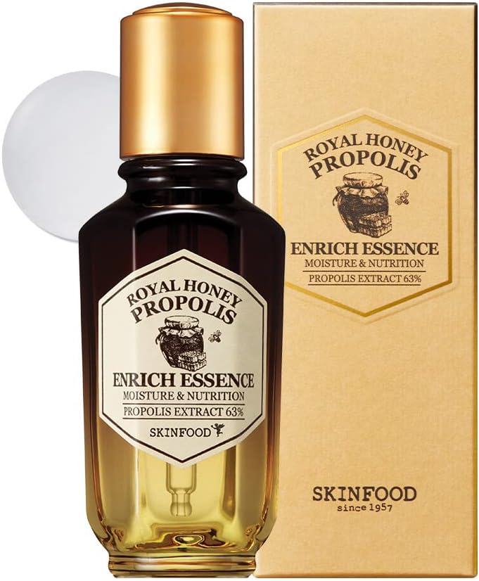 SKINFOOD Royal Honey Propolis Enrich Essence - 63% Black Bee Propolis & 10% Royal Jelly Extract Face Serum - Propolis Serum for Skin, Valentine Day Gift - 1.69 Fl. Oz. (50mL)