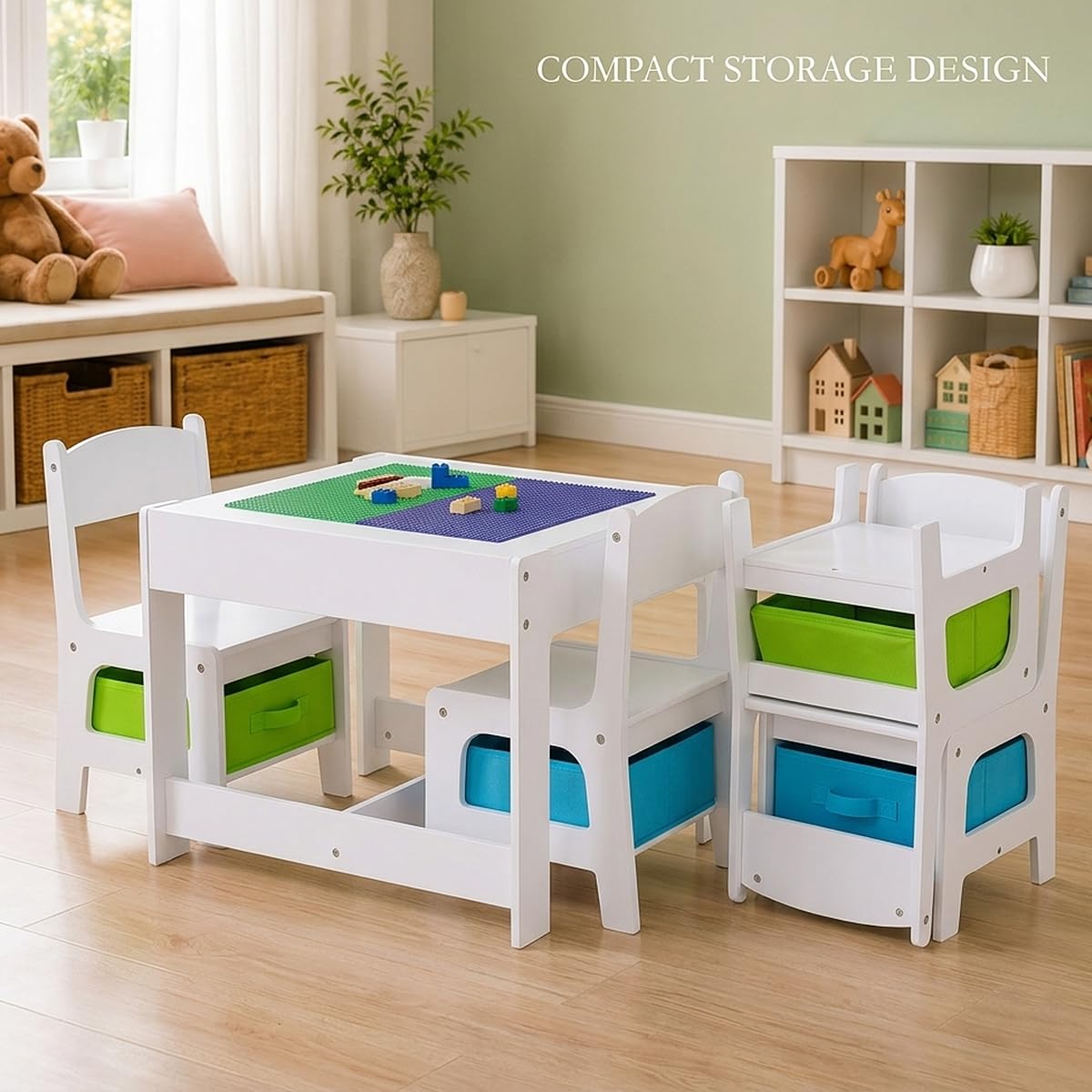 Baby Vivo Kindersitzgruppe Kindertischgruppe Kindermöbel Kinderzimmer Set mit multifunktionalem Tisch und 2 Stühlen aus Holz - Moritz