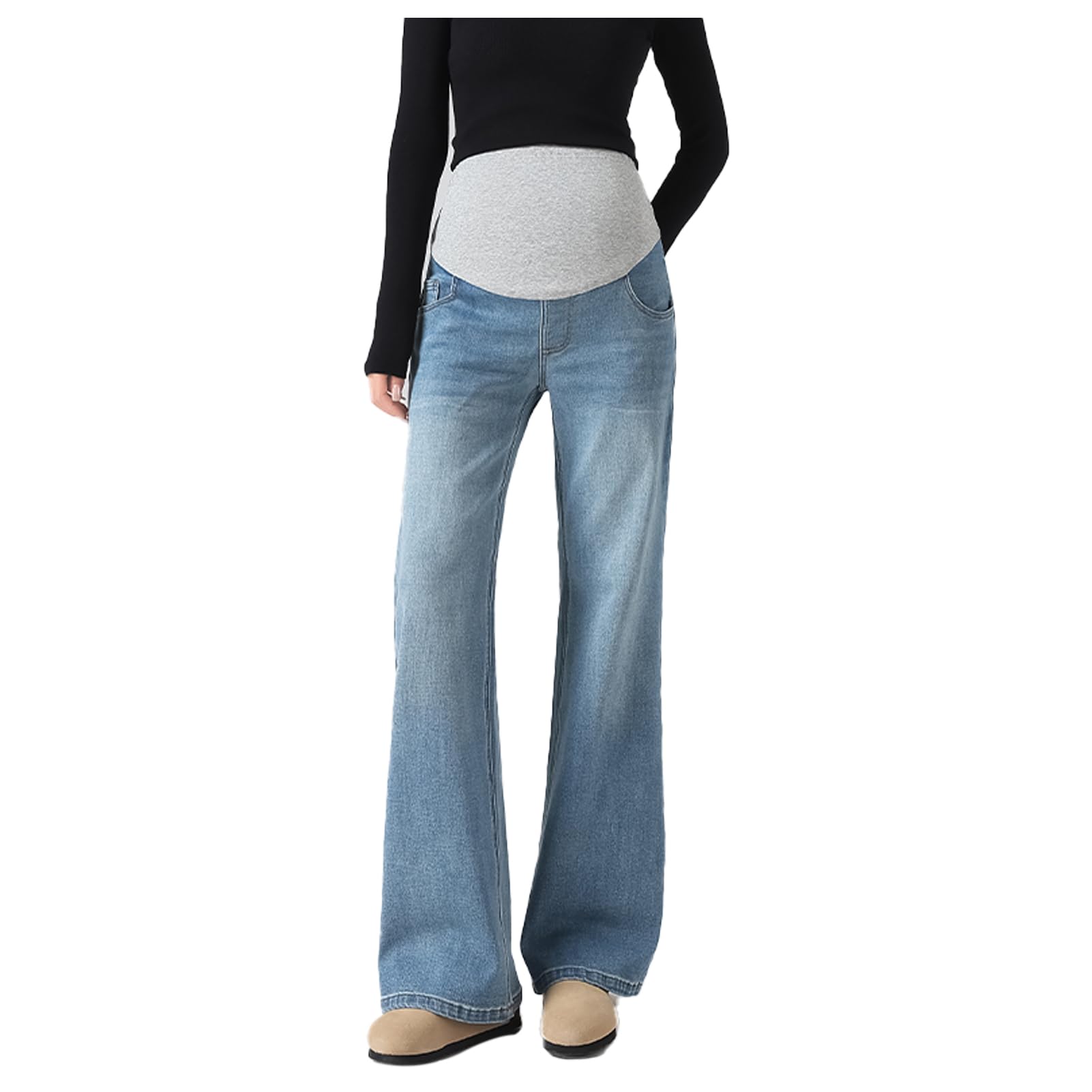 Jeans Grossesse Évasés avec Taille Réglable - Vie Confort Grande Taille pour Femmes de moins de 170 cm, Poches Utility