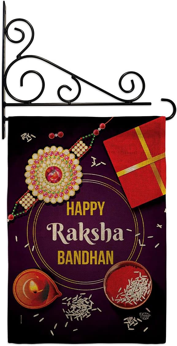 Raksha Bandhan Burlap Burlap Garden Flag Set Wall Holder Celebration Rakshabandhan Hindus Religious Cultural Small Decorative Gift Yard House Banner Double-Sided Made In USA 13 X 18.5