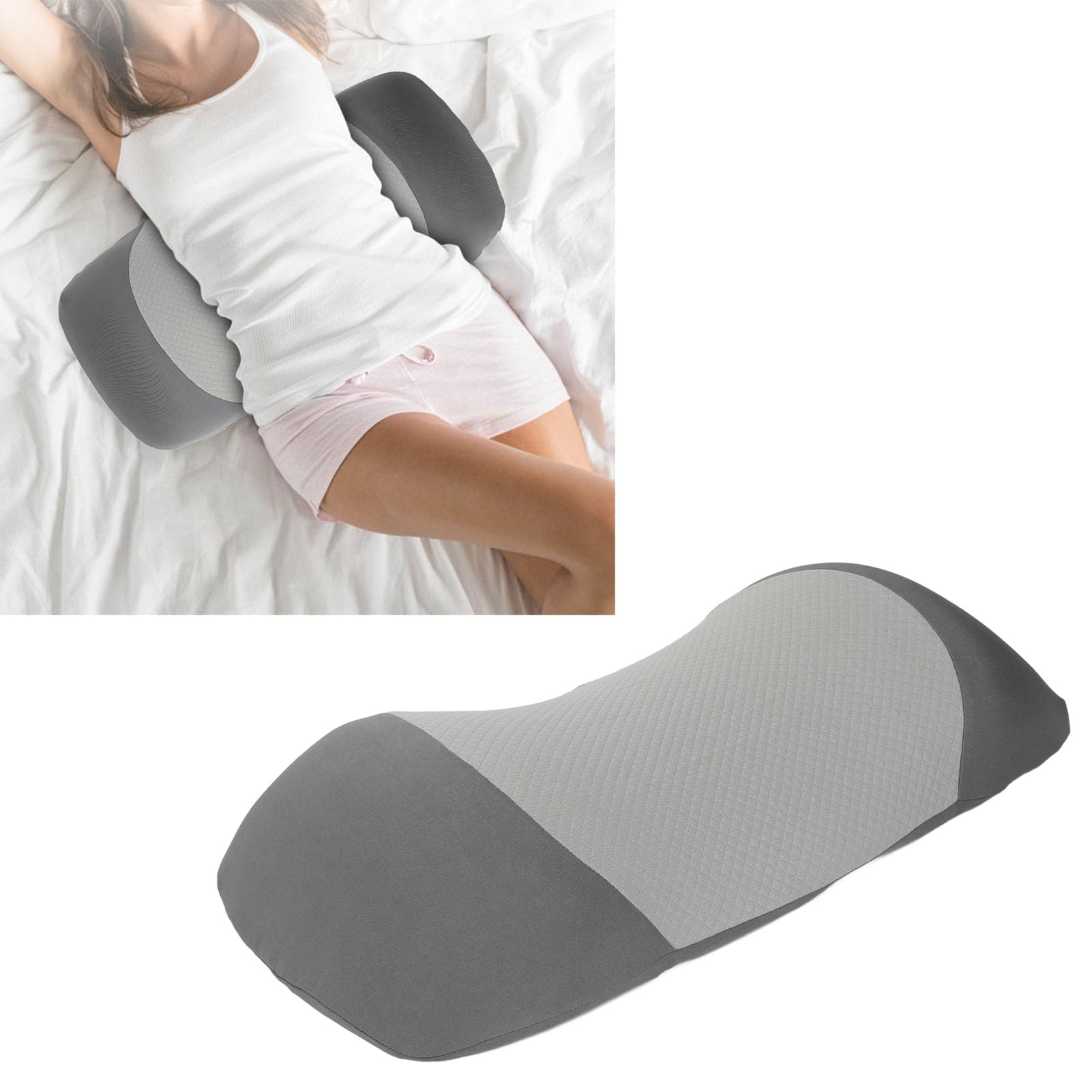 Pilipane Supporto lombare, cuscino lombare, per alleviare il dolore, ergonomico, traspirante, in memory foam, per seggiolino auto, sedia da ufficio, letto (nero e grigio)