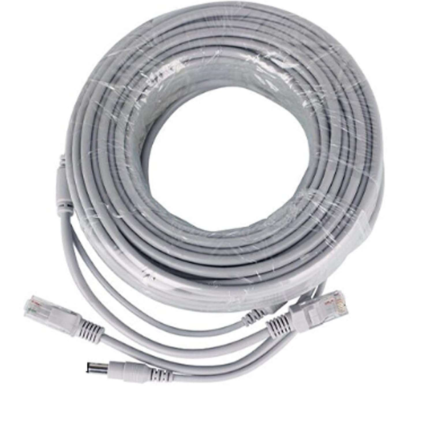 Grey 33FT/10M Ethernet CCTV Cable, Cat 5 RJ45 + 2.1x5.5mm DC Power Cord, for CCTV Security Camera Surveillance System IP Camera NVR System - Pack of 1