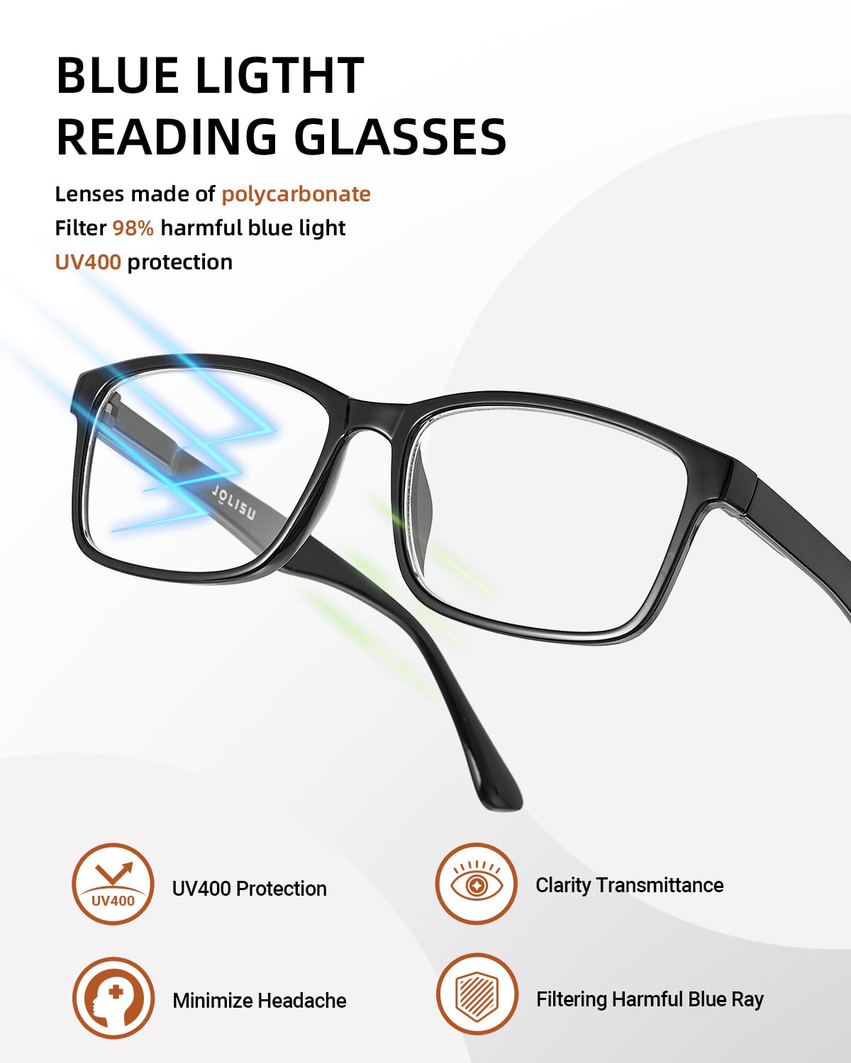 JOLISU Reading Glasses for Men and Women, 5 Pack Readers with Crystal Blue Light Lenses, Lightweight Eyeglasses with Spring Hinge-2.00