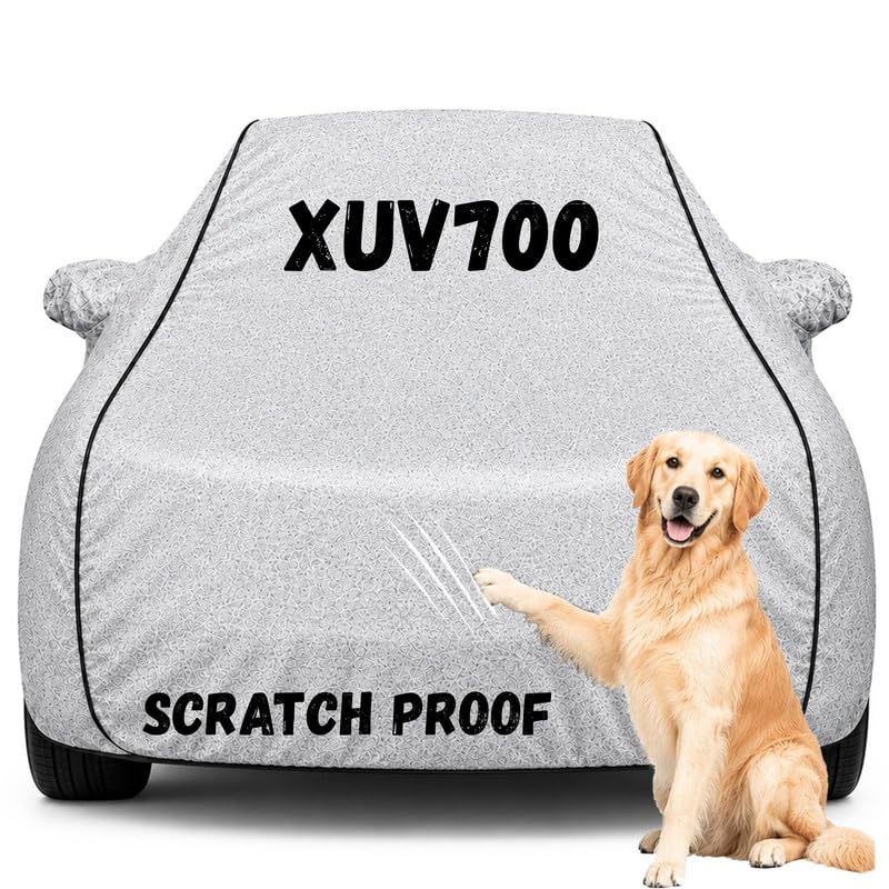 Image of Pure Fabric Silver 100% Waterproof XUV700 Car Cover | Polyester Car Body Cover for Rain & Sun | UV Protection, Dustproof, Scratch Resistant, Windproof, Heat Resistant, Custom Fit