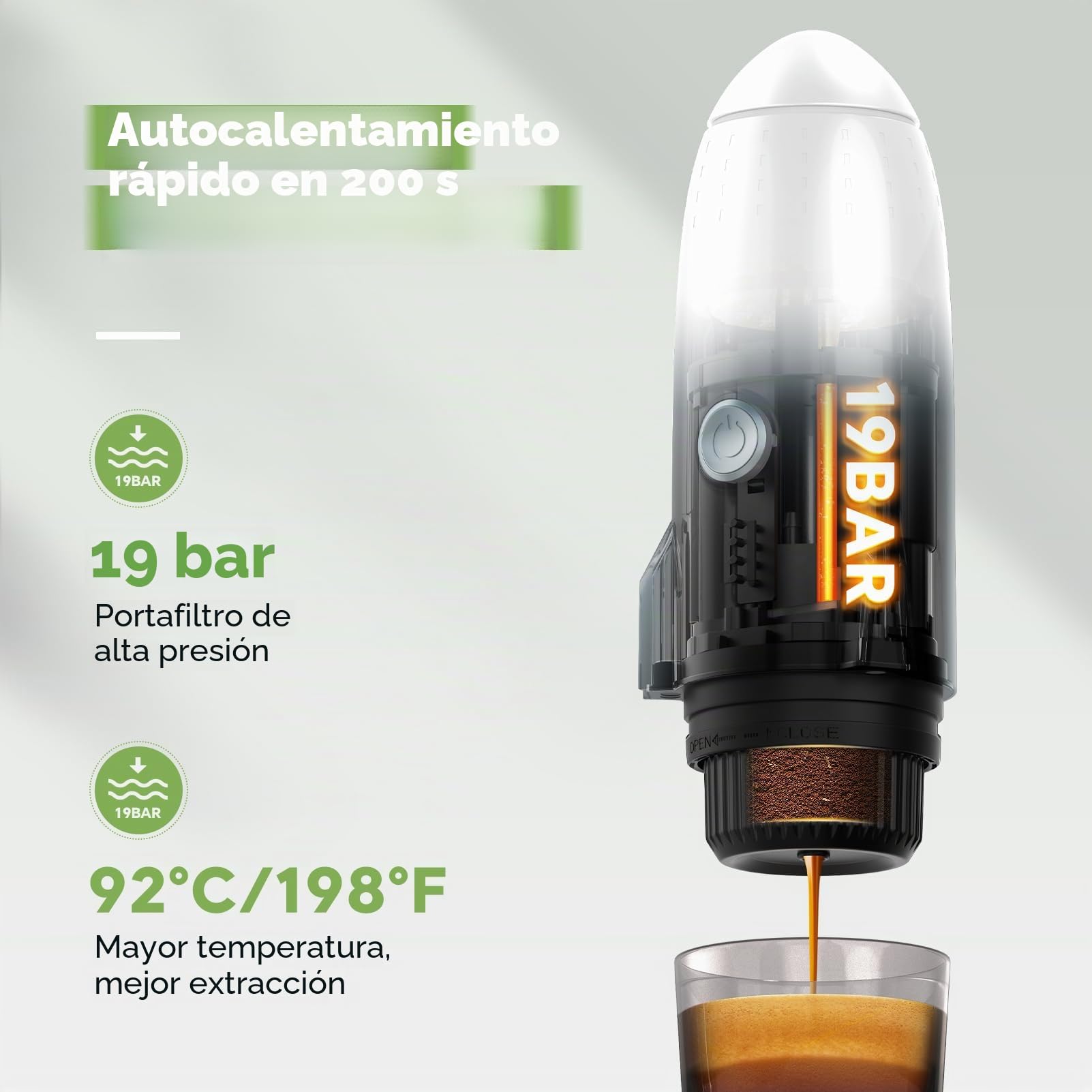 Cafetera expreso portátil 3 en 1 para llevar, cafetera expreso eléctrica autocalentable, mini cafetera para viajes, camping/senderismo, para café molido y cápsulas NS/DG, color blanco