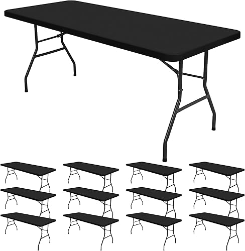 Miniatura 1 de Paquete de 12 manteles de elastano, fundas elásticas negras para mesas de 8 pies, protector de mantel rectangular elástico lavable para fiestas al