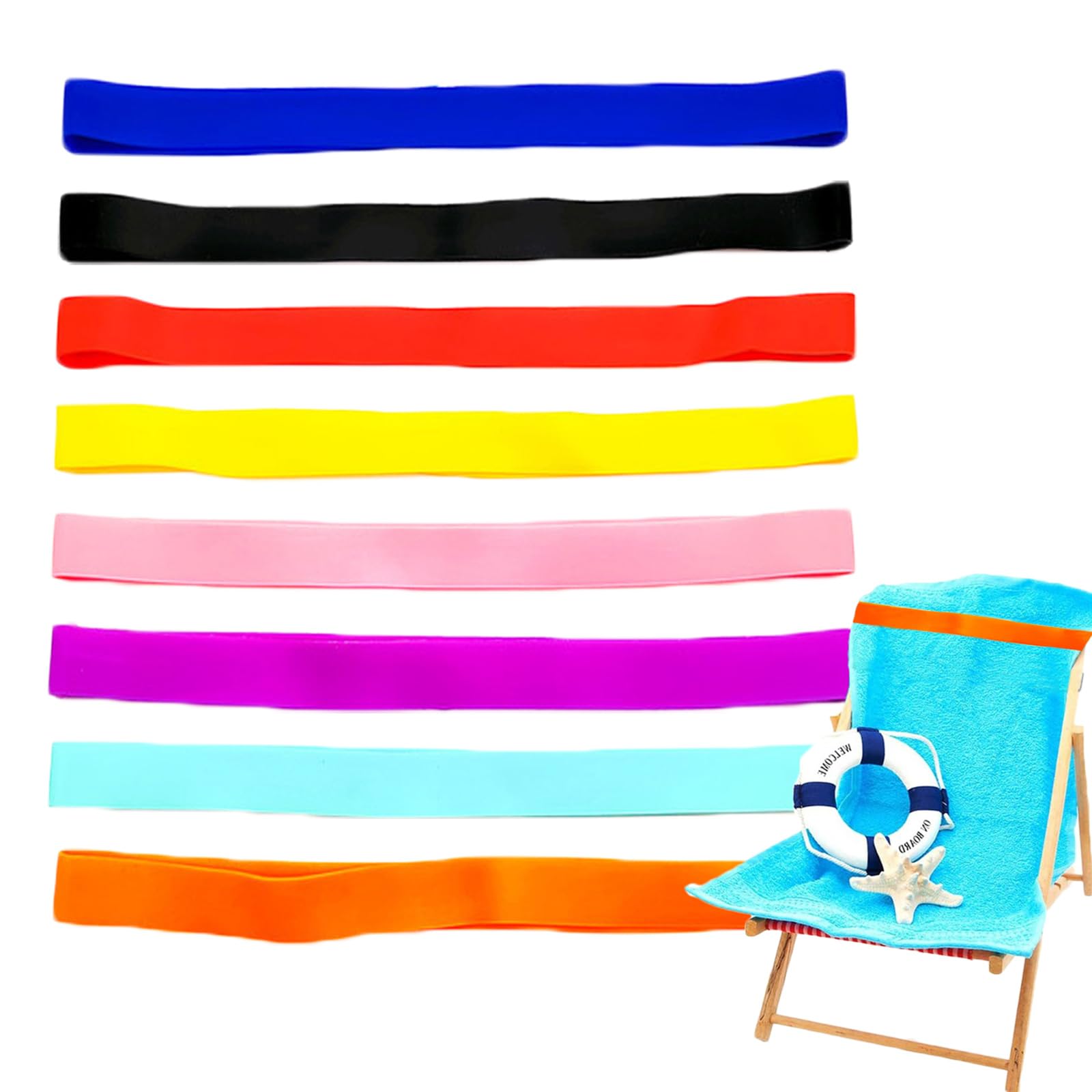 10 fasce per asciugamani per sedia da spiaggia, elastico in gomma 10 fasce per asciugamani per sedia da spiaggia, elastico in gomma