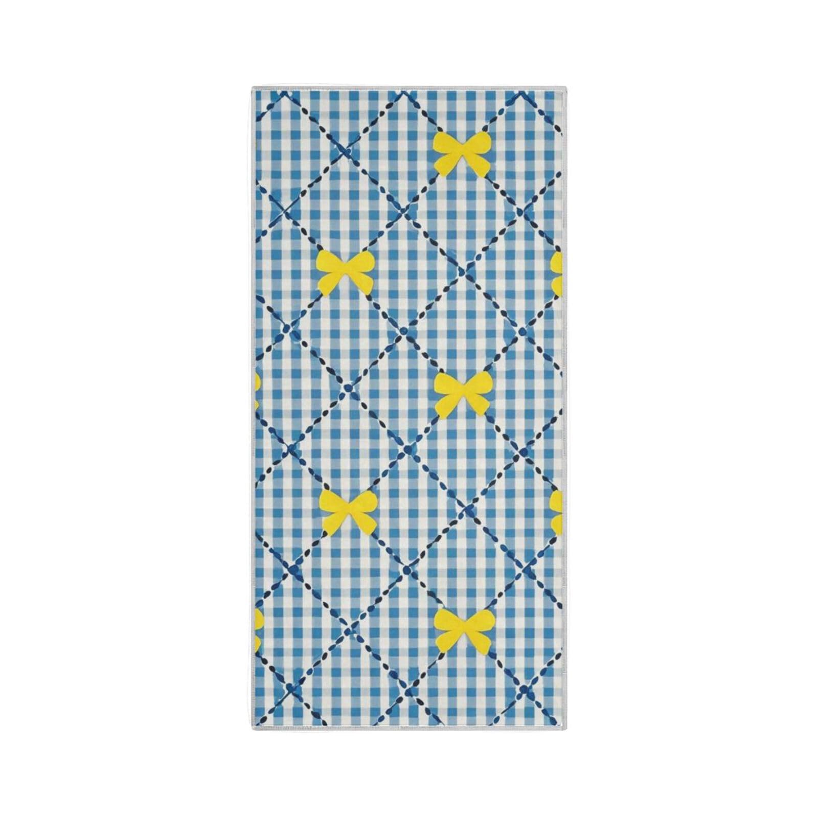 Yellow and Blue Bow Check Microfiber Hand Towels for Bathroom Quick Dry Hand Towel Head to Toe washcloths White Gym Towels Sport Towel 30