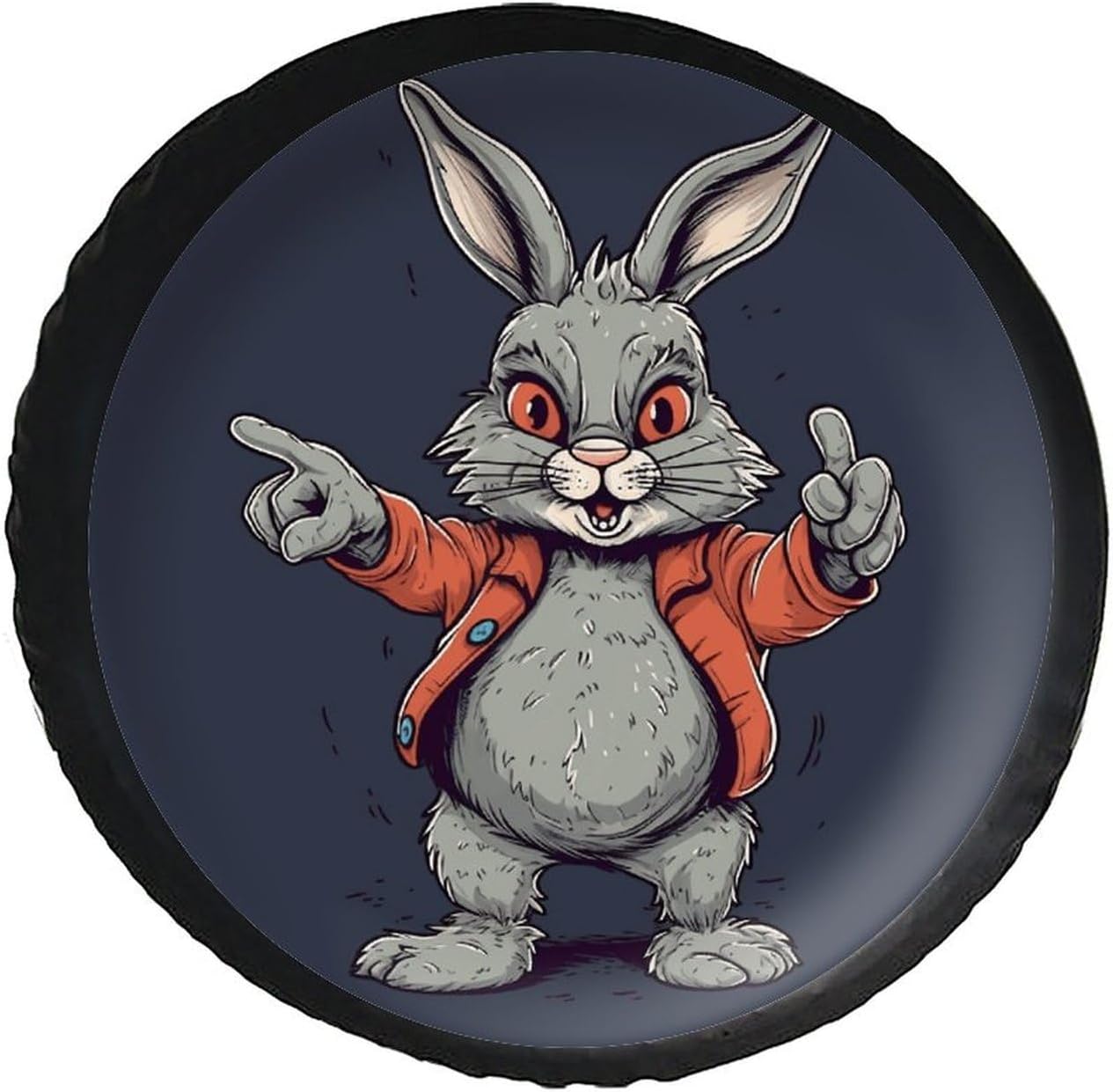 Universal Fits Diameters 28-34inch Spare Wheel Tire Cover Cartoon Gray Bunny Waterproof Leather Wheel Cover for Trailer RV SUV