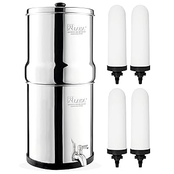 RAMA Gravity Water Filter and Purifier, 16 Litres Storage (32 Litres Total Capacity), Made with 304 High Grade Stainless Steel, 10-Year Manufacturer Warranty, Includes 4 Spirit Candles with Activated Carbons and Stainless Steel Tap