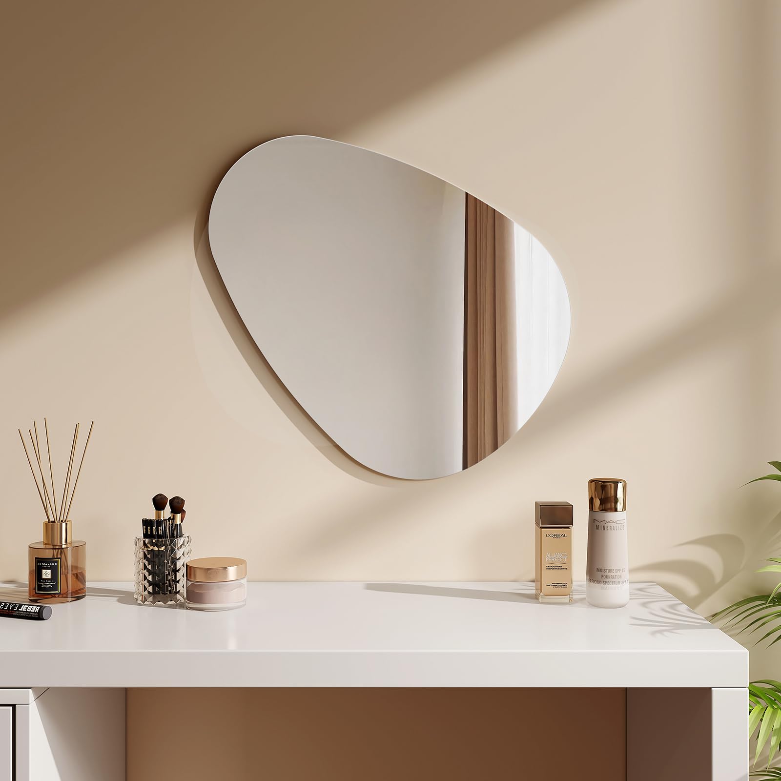 EMKE Espejo de Pared, Espejo de baño Ovalado asimétrico, Adecuado para baño, Dormitorio, salón, Pasillo, tocador, Espejo Decorativo, 45x60 cm