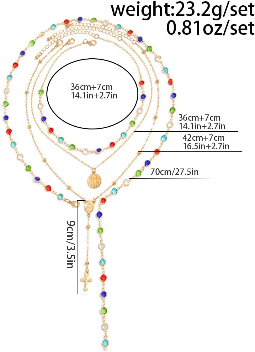 Silver Layered Cross Necklace Set For Women, 4Pcs Pearl Rosary Choker Chunky Christian Pendant Vintage Long Y Gold Necklace Stack Religious Statement Boho Gothic Adjustable Jewelry Gift - Image 7