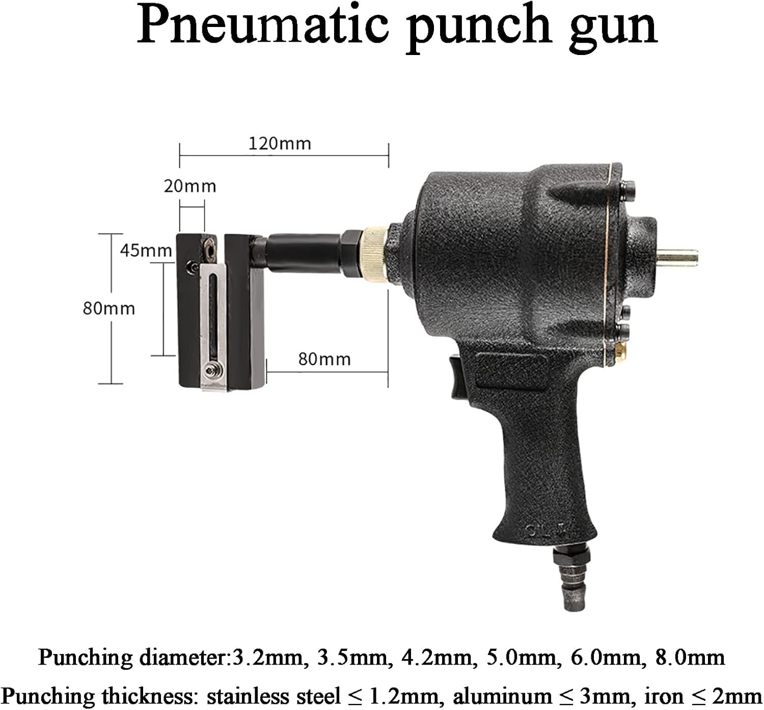 Pneumatyczny pistolet pneumatyczny – regulowany dziurkacz pneumatyczny 3,2-8 mm z głowicą zaciskową 360° i metalową płytką do wydajnego pchania w różnych zastosowaniach