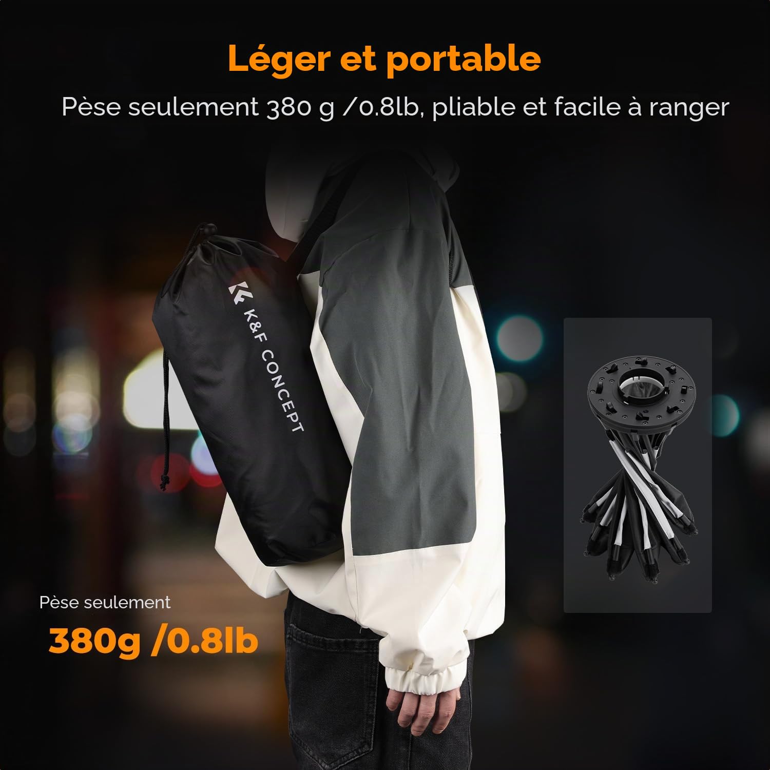 K&F CONCEPT Mini Softbox Octogonal 40cm Bowens pour Studio | Monture Bowens, diffuseur souple, portable compact, photographie portrait produit vidéo, LK04