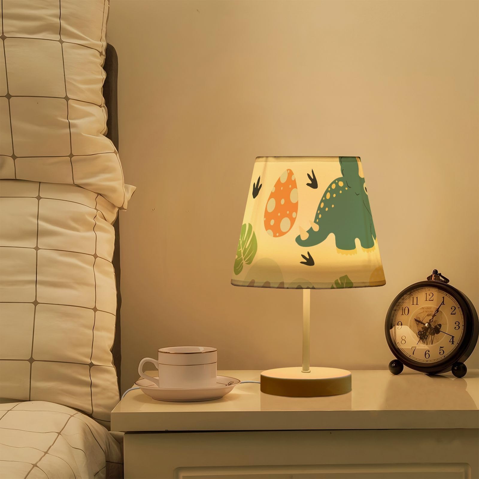 Mnsruu Lámpara de noche infantil dinosaurio dinosaurio lámpara de mesa bombillas LED lámpara de escritorio pantalla de tela para dormitorio sala de estar, mediano