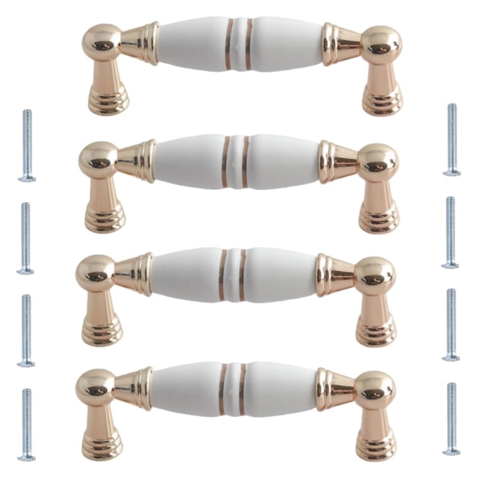 NLQCSXWEP Zinc Alloy Cabinet Bow Handle, Zinc Alloy Ceramic Single Hole Cabinet Drawer Handles 4-Pack Gold and White 128mm/96mm(96mm Gold and White Ceramic)